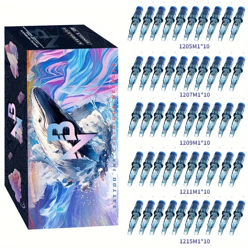 (TN50-BW-M1)50PCS/set Blue Whale tattoo ink cartridge needles